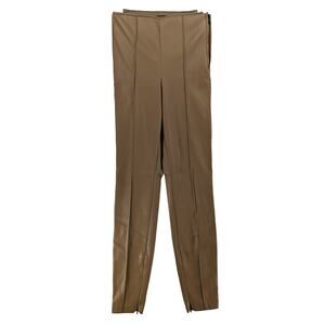 Zara Faux Leather Leggings XS Camel Brown High Waist Zipper‎ Ankle Skinny Career